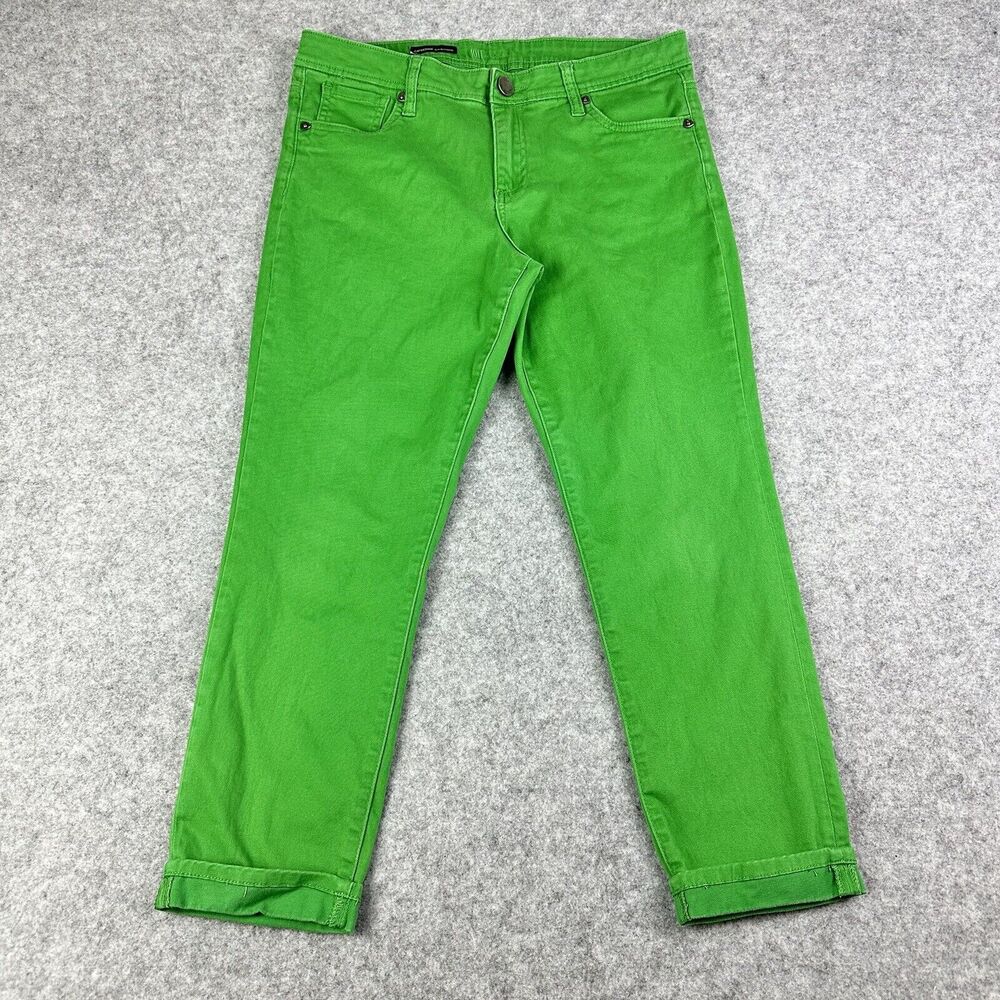 Kut From the Kloth KFTK Catherine Slim Boyfrined Pants Womens 10 Green Cuffed